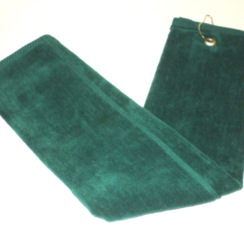 Golf Towel Luxury GREEN 100% Terry Velour Cotton Tri-Fold 16.5" x 25.5" NEW
